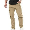 thumbnail image 1 of Htigea Cargo Pants Men Big And Tall Drawstring Hiking Pants Outdoor Elastic Waistband Travel Fishing Camping Work Pants with Pockets Today Sales Khaki,XL, 1 of 6