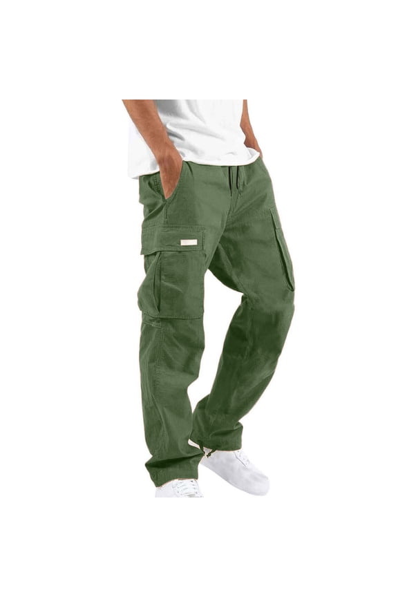 Htigea Cargo Pants for Men Men Solid Casual Multiple Pockets Outdoor Straight Type Fitness Pants Cargo Pants Trousers Army Green,L
