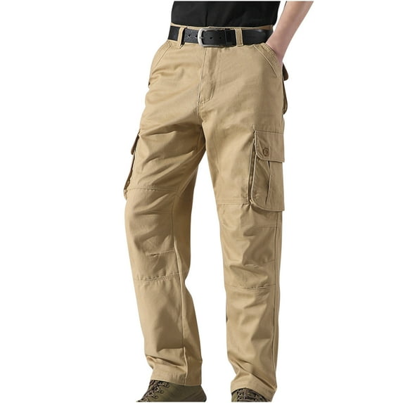 Htigea Cargo Pants with Pockets Mens Work Pants New Fashion Casual Overalls Solid Color Wash Multi Pocket Pants Men Full Length Pants Casual Clothes for Men Today Sales Khaki,XL