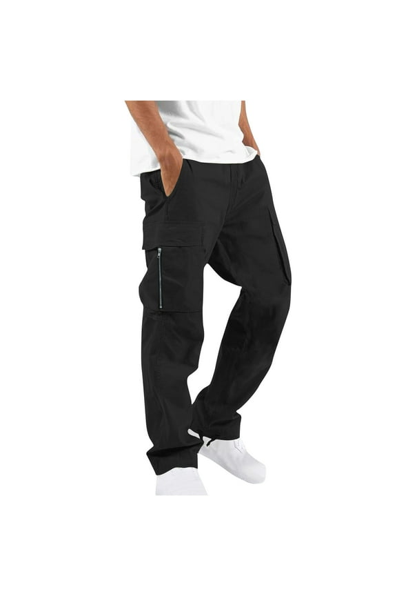 Htigea Cargo Pants for Men Solid Casual Multiple Pockets Outdoor Straight Type Fitness Pants Cargo Pants Trousers Sale Black,L