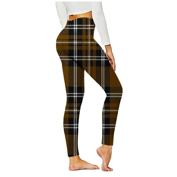 Htigea Clearance Color Plaid Leggings for Women,Womens High Waisted Workout Yoga Pants, Full Length Stretchy Running Tights Today Sales Brown,XXL