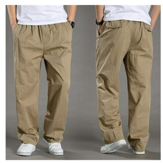Htigea Cotton Cargo Pants Men Big And Tall Drawstring Hiking Pants Outdoor Elastic Waistband Travel Fishing Camping Work Pants with 6 Pockets M-6XL