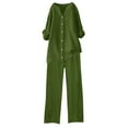 thumbnail image 1 of Htigea Clearance Cotton Linen 2 Piece Outfits for Women Sleeveless Crewneck Tops and Long Pants Plus Size Summer Solid Tracksuit Sets Today Sales Army Green,L, 1 of 4