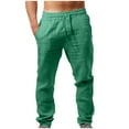 thumbnail image 1 of Htigea Cotton Linen Pants for Men Elastic Waist Drawstring Straight Leg Pants Casual Loose Lounge Trousers with Pockets Fall Savings Green,L, 1 of 5