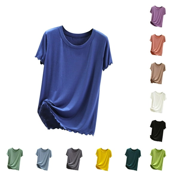 Htigea Fashion Women Summer Tops Casual Thin Cut Fly Sweet and Bottom Shirt Slim Short Sleeve Round Neck Loose shirt Today Sales Black,XL