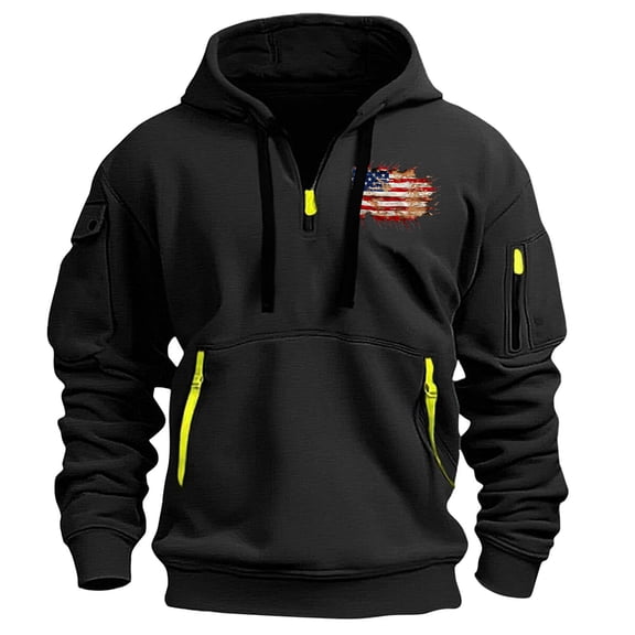 Htigea Fashionable Men's Printed Hooded Sweatshirt with Zipper and Multiple Pockets Pullover Sweatshirt Black,XXXL