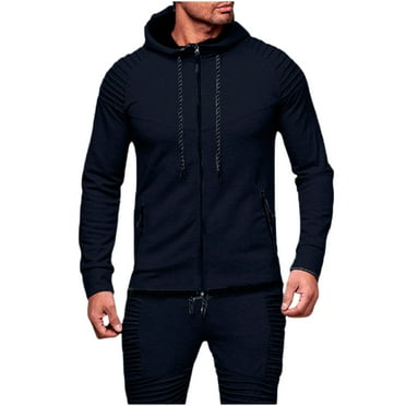 Htigea Clearance Fashionable Men's Solid Color Long Seeved Full Zip Hooded Casual Sweatshirt Jacket Fall Savings Navy,M