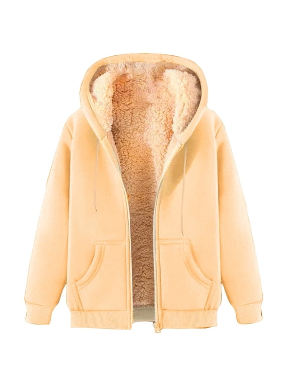 Fleece Hoodies for Men Heavyweight Winter Full-Zip Sweatshirt Sherpa Lined Hooded Thermal Jacket Thick Warm Coats Beige,XXXL