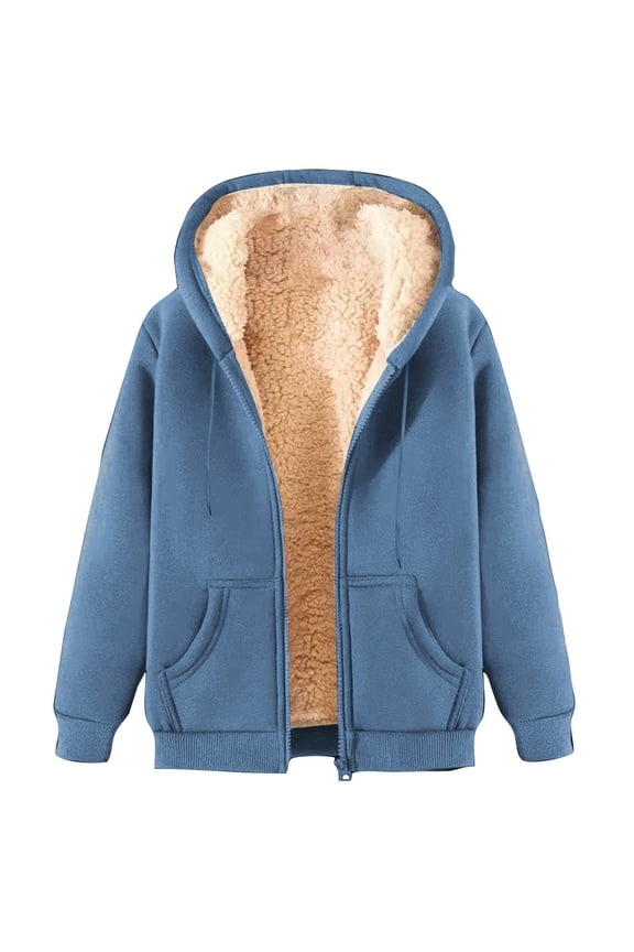 Fleece Hoodies for Men Heavyweight Winter Full-Zip Sweatshirt Sherpa Lined Hooded Thermal Jacket Thick Warm Coats Light Blue,S