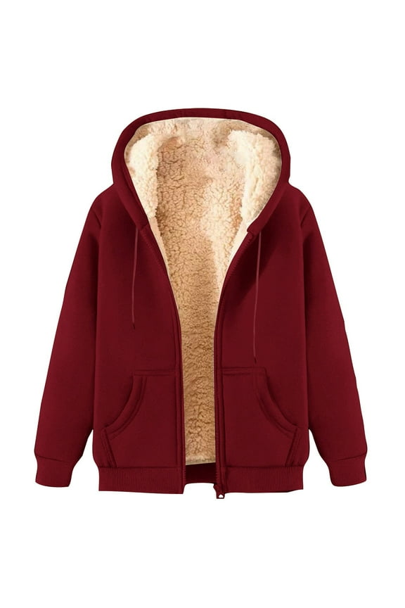 Fleece Hoodies for Men Heavyweight Winter Full-Zip Sweatshirt Sherpa Lined Hooded Thermal Jacket Thick Warm Coats Today Sales Wine,XL