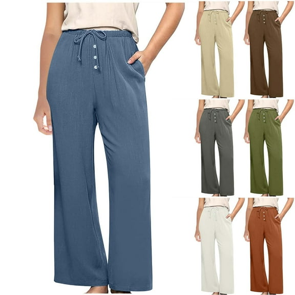 Htigea Flowy Wide Leg Pants for Women Lightweight High Waist Pull-On Pants with Pockets White,XL
