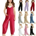 thumbnail image 1 of Htigea Clearance Girls Casual Sleeveless Jumpsuits Spaghetti Strap Loose Romper Long Pants with Pockets Today Sales Hot Pink,7 Years, 1 of 6
