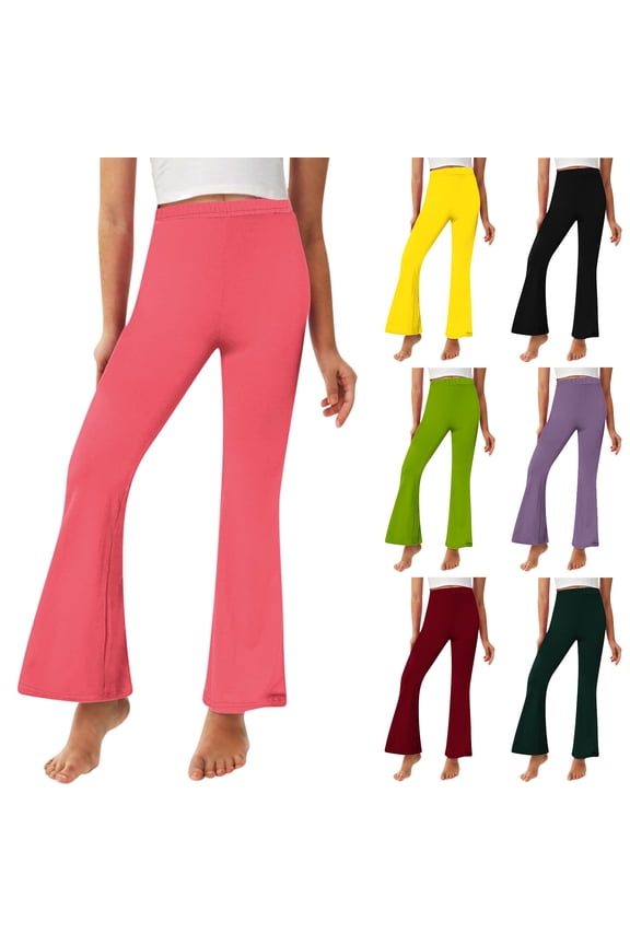 Girls Flare Leggings with Pockets, High Waist Bootcut Yoga Pants, Dance Athletic Bell Bottoms for Teen Green,5 Years
