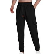 Htigea Clearance Hiking Cargo Pants for Men Drawstring Sweatpants with Pockets Lightweight Fishing Camping Tactical Pants M-3XL
