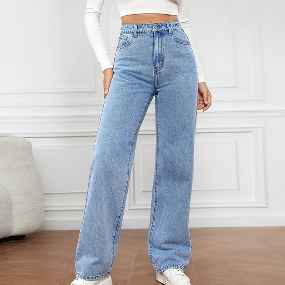 Htigea Jeans for Women Casual Pull-On Boyfriend Jeans Elastic Waist Flare Bell Bottom Jeans Mid Waisted Bootcut Wide-Leg Denim Pants Light Blue,S