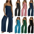 thumbnail image 1 of Htigea Clearance Jumpsuits for Women Spaghetti Strap Wide Leg One Piece Overalls Summer Rompers with Pockets Beach Vacation Casual Green,XL, 1 of 8