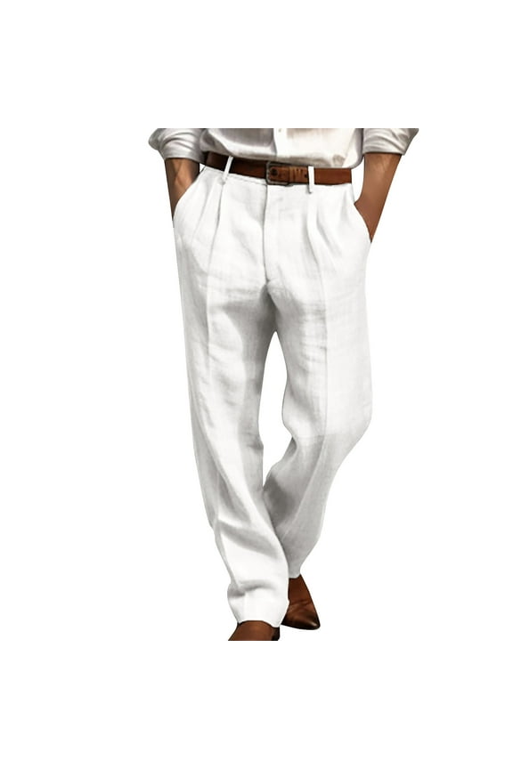 Khaki Pants for Men Big and Tall Men's Casual Loose Straight Leg Solid Pants with Double Pleated Front Pocket White,XXL