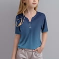 thumbnail image 1 of Htigea Kid's Girl's Casual Summer Button V Neck Tshirt Short Sleeve T Shirts Comfy Cute Solid Color Loose Tee Shirt Today Sales Navy,9Years, 1 of 5
