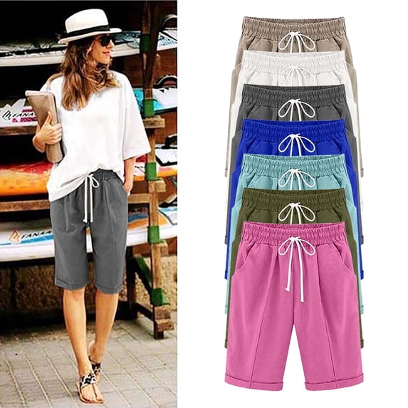 Htigea Linen Beach Vacation Shorts for Women Dressy Casual Summer Outfits 2025 Comfy Trendy Clothing Hot Pink,2XL