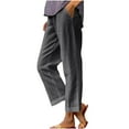 thumbnail image 1 of Htigea Clearance Linen Pants Women Wide Leg High Waisted Cropped Pull On Smocked Elastic Waist Summer Pants with Pockets Clearance Sale Dark Gray,M, 1 of 1