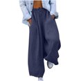 thumbnail image 1 of Htigea Linen Pants for Womens Elastic High Waisted Palazzo Pants Casual Wide Leg Long Lounge Pant Trousers with Pocket Navy,S, 1 of 6