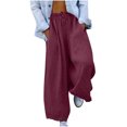 thumbnail image 1 of Htigea Linen Pants for Womens Elastic High Waisted Palazzo Pants Casual Wide Leg Long Lounge Pant Trousers with Pocket Wine,S, 1 of 6