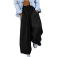 thumbnail image 1 of Htigea Linen Pants for Womens Elastic High Waisted Palazzo Pants Casual Wide Leg Long Lounge Pant Trousers with Pocket Black,L, 1 of 6