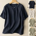 thumbnail image 1 of Htigea Linen Shirts for Women,Short Sleeve Blouse for Women Cotton Linen Tops Summer Crew Neck Casual Shirts Navy,M, 1 of 3