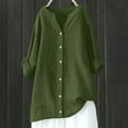 thumbnail image 1 of Htigea Linen Tops for Women Loose Fit Short Sleeve Plus Size Shirts Summer Button V Neck Casual Dressy Blouses Army Green,L, 1 of 4