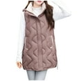 thumbnail image 1 of Htigea Clearance Long Outerwear for Women Unisex Casual Solid Vest Zipper Pocket Loose Sleeveless Jacket Hooded Coat Double Vest Puffer Vest Women Linen Brown,M, 1 of 1