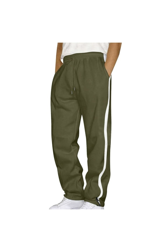 Htigea Men Joggers Cargo Sweatpants Side Striped Pocket Sports Pants Elastic Waist Drawstring Trousers Loose Fit Straight Leg Color Block Tracksuit Bottoms Today Army Green,XXXL