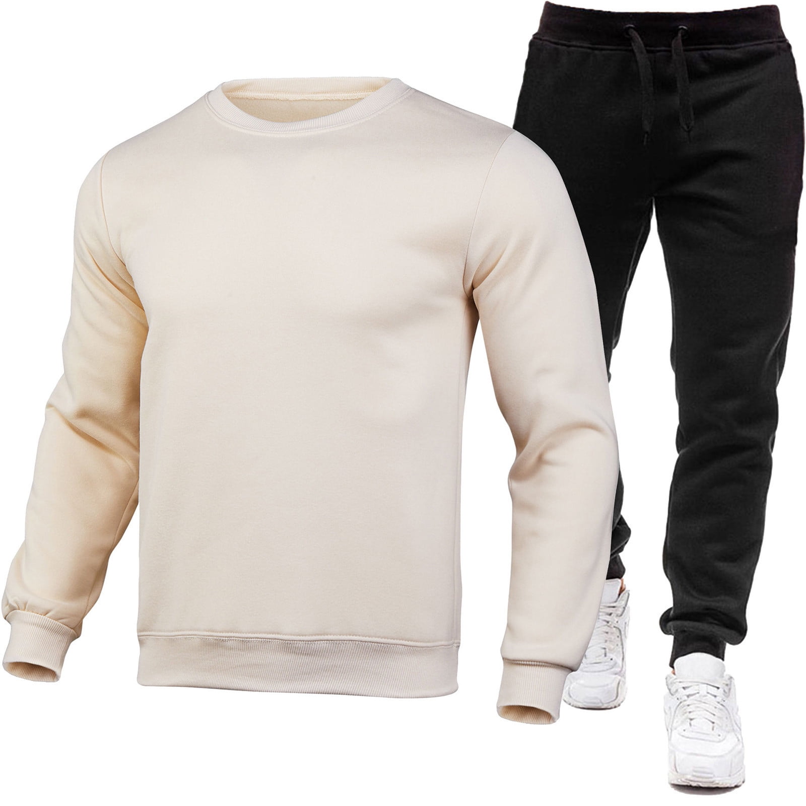 Htigea Men's 2 Piece Outfits Solid Color Pullover Sweatshirt Tracksuit ...