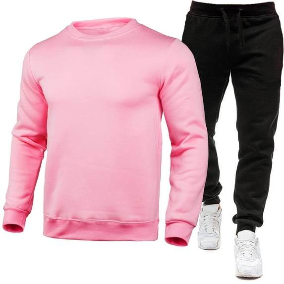 Htigea Clearance Men's 2 Piece Outfits Solid Color Pullover Sweatshirt Tracksuit Joggers Sweatpants Sweatsuit Set Pink,XXL