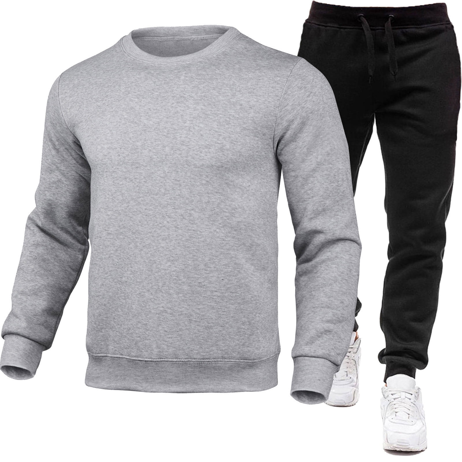 Htigea Clearance Men's 2 Piece Outfits Solid Color Pullover Sweatshirt ...