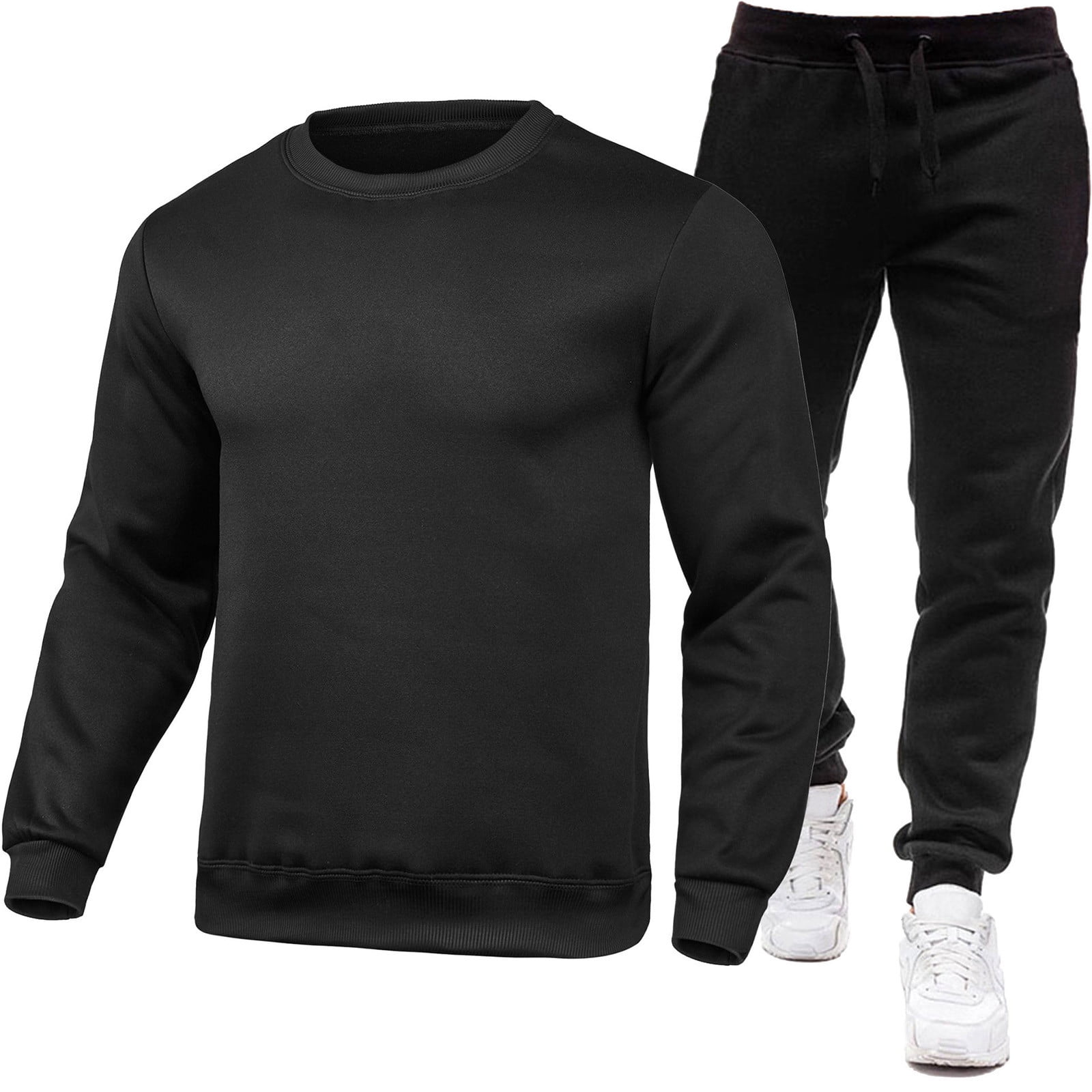 Htigea Clearance Men's 2 Piece Outfits Solid Color Pullover Sweatshirt ...