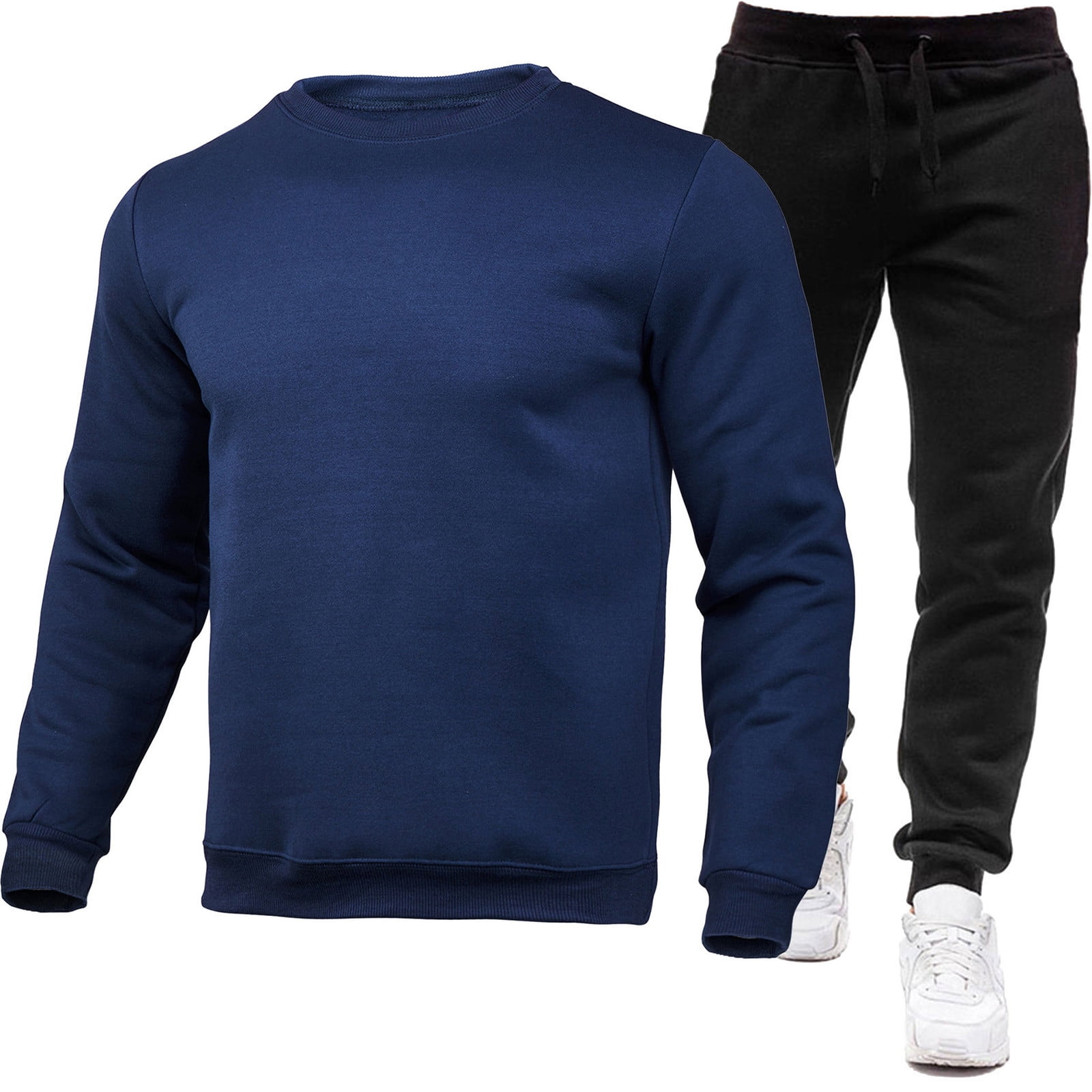 Htigea Clearance Men's 2 Piece Outfits Solid Color Pullover Sweatshirt ...