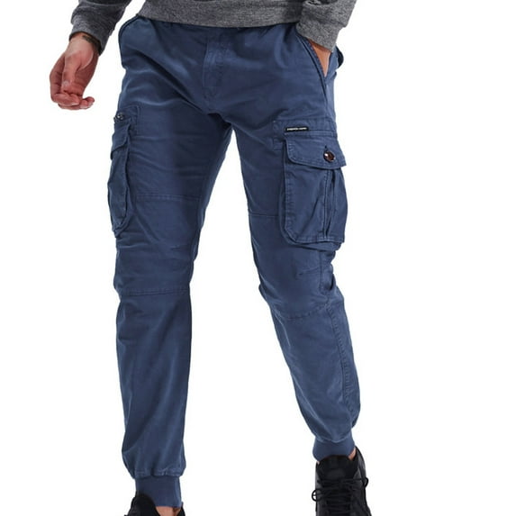 Htigea Clearance Men's Athletic Pants Cotton Ripstop Tactical Pants Comfort Fit Work Pants Fall Basic Solid Sweatpants with Drawstring M-5XL