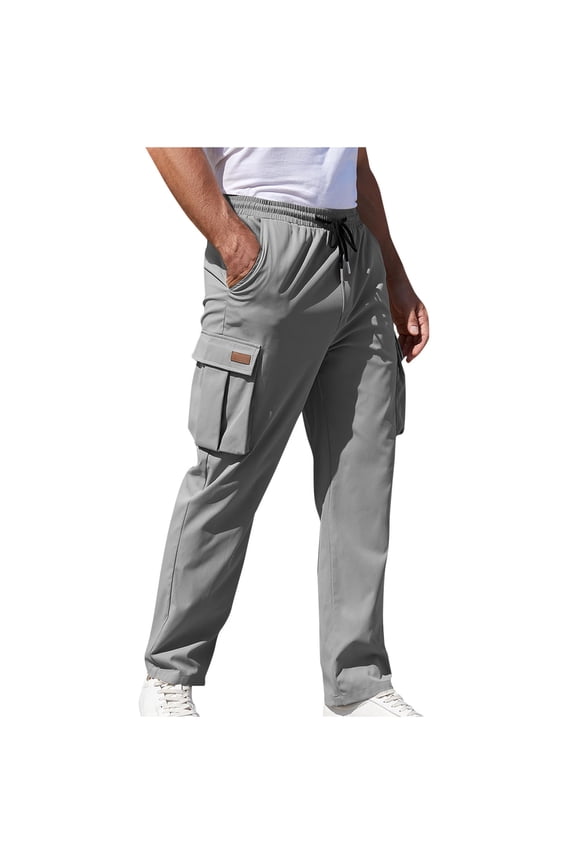 Men's Big & Tall Cargo Pants Stretch Elastic Waist Multiple Pockets Sports Pants Fitness Sports Trousers Gray,S