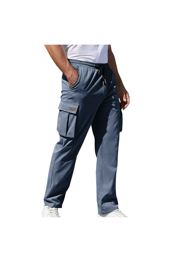 Htigea Men's Big & Tall Cargo Pants Stretch Elastic Waist Multiple Pockets Sports Pants Fitness Sports Trousers Today Sales Blue,XL