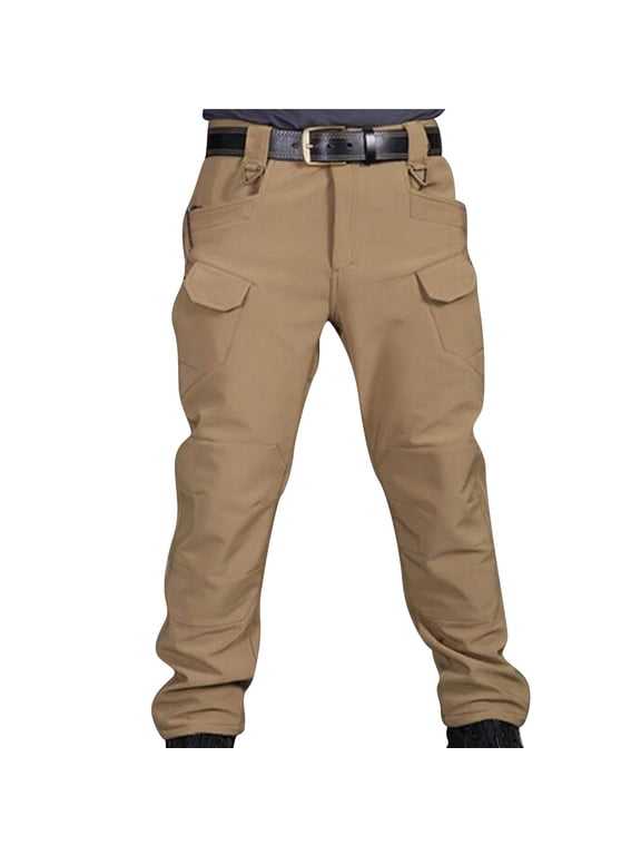 Men's Cargo Pants Button Zipper Casual Multi-Pocket Sports Trousers Thicken Pants Olive Green Khaki,M