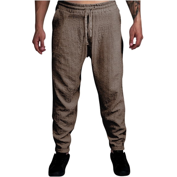 Htigea Clearance Men's Cotton Linen Pants Elastic Joggers Basic Solid Hip Hop Harem Pants Summer Breathable Drawstring Waistband Sweatpants Trousers M-4XL