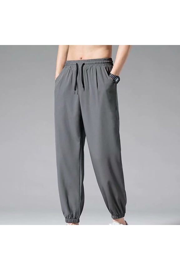 Men's Drawstring Sweatpants Big and Tall Athletic Running Joggers Pants 2024 Summer Lightweight Basic Solid Sweat Pants Cinch Bottom Training Pants M-5XL
