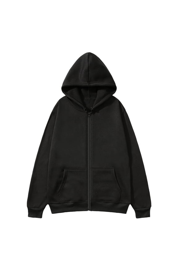 Htigea Men's Full Zip Hooded Sweatshirt Solid Color Jacket Hoodies with Kangaroo Pockets Black,XXL