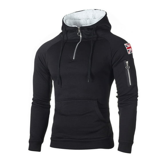 Htigea Men's Heavy Hoodie Sherpa Fleece Lined Pullover Thick Winter Hooded Sweatshirt Fall Savings Black,M
