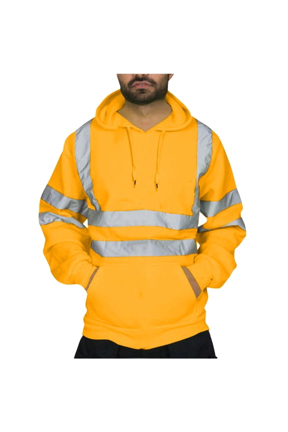 Htigea Men's High Visibility Safety Sweatshirt,Ansi Class 3 Zipper Reflective Work Hoodie,Hi Vis Hooded Pullover Workwear Today Sales Yellow,XL