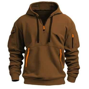 Htigea Clearance Men's Hoodies Pullover Soft Hooded Sweatshirts Long Sleeve Casual Hoodies with Zipper Pocket Today Deals Coffee,L
