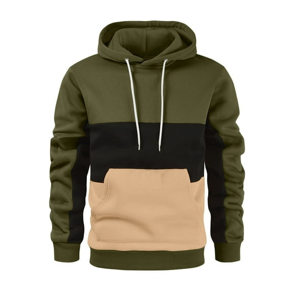 Htigea Men's Hoodies Sweatshirt with Kangaroo Pocket Novelty Color Block Pullover Hoodies Long Sleeve Hooded Drawstring Today Sales Army Green,XL