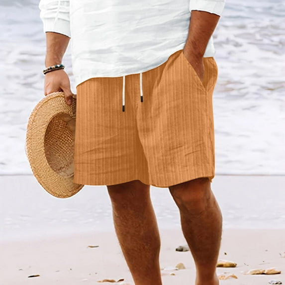 Htigea Clearance Men's Linen Shorts Lightweight Shorts Pants Drawstring Casual Beach Pants Comfy Elastic Waist Cotton Linen Short Pant with Pocket S-3XL