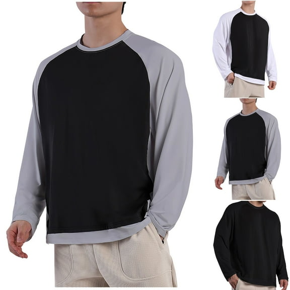 Htigea Men's Long Sleeve Shirts Pullover Sweatshirts Crewneck Casual Tops Lightweight Undershirts White,XXXL