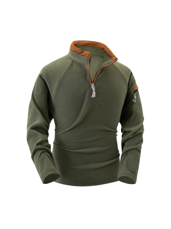 Men's Quarter-Zip Polar Fleece Jacket, Long Sleeve Half Zip Fleece Pullover Sweaters Thermal Golf Sweatshirt Army Green,L